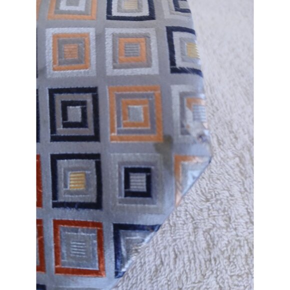 City Of London Silk Tie Gray With Geometric Squares Office Career - Picture 9 of 9